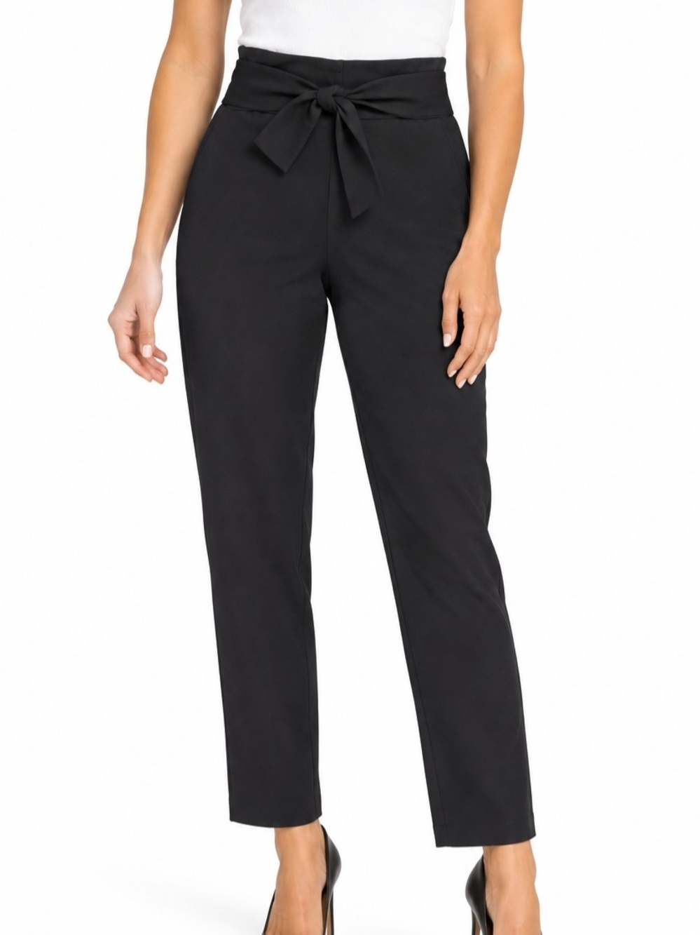 Classic High-Waist Tie-Belt Black Pants NWT